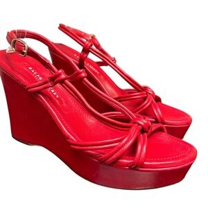 Ralph Lauren Collection Spring 07 Red Strappy Sandals Napa Leather Wedge US 9